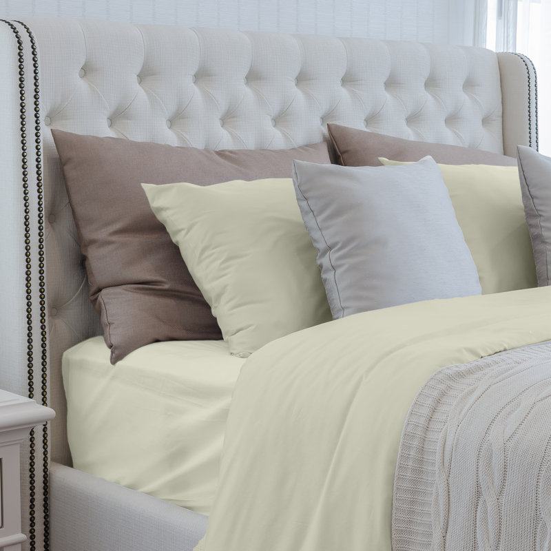 Sateen Sheet Set, Queen Sheet Set with 2 Pillowcases, Creme