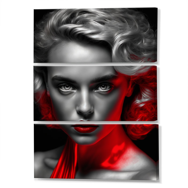 «Vintage Sensuality» en rouge et noir III - ensemble d'art mural sur toile femme sensuelle, H 28 po x l 36 po x P 1 po
