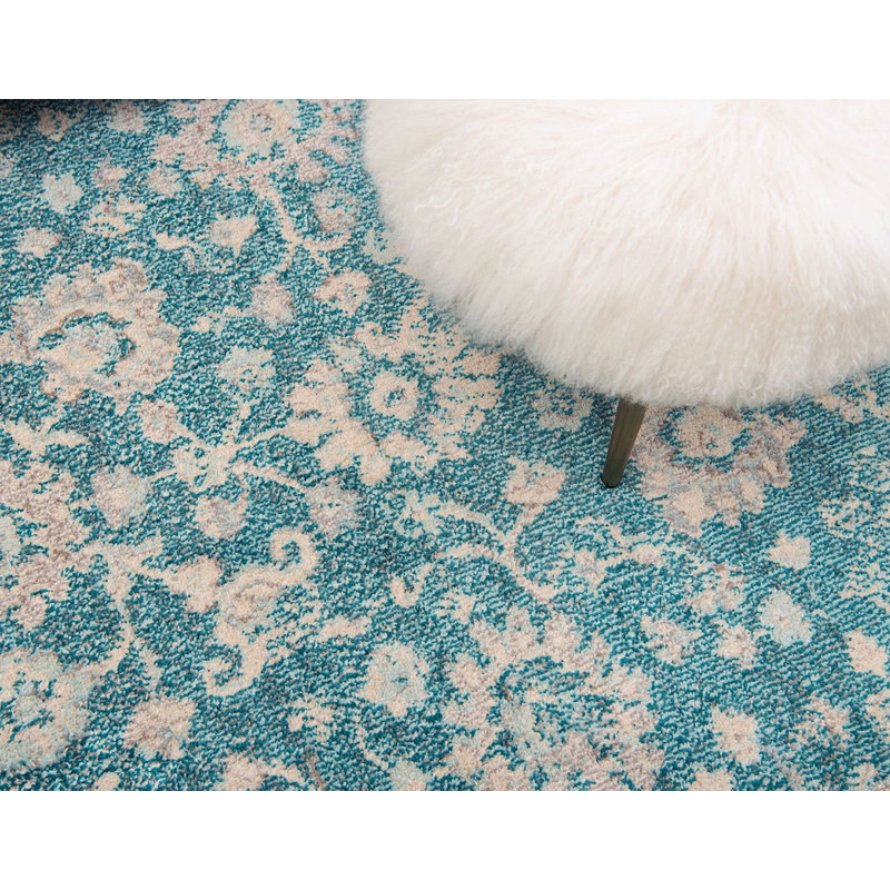 Tapis turquoise / gris Kalf, Carré 8 pi
