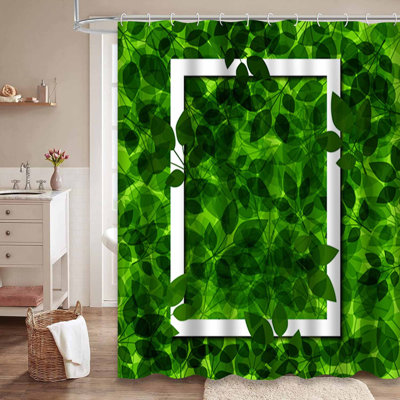 Rideau de douche à feuilles vertes avec 12 crochets