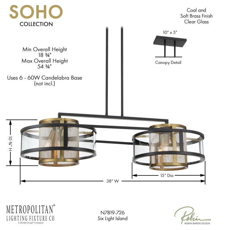 Soho Coal & Soft Brass 6-Light Industrial Chic Pendant