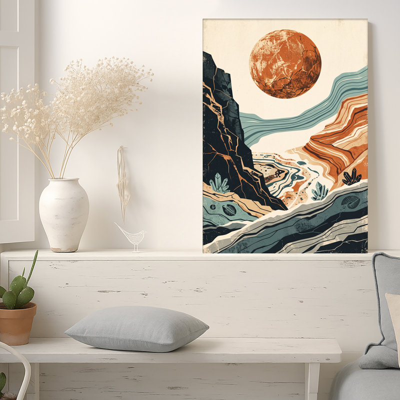Reproduction d'art sur toile, "Planète rouge sur canyon et cristaux", 30"H x 20"W