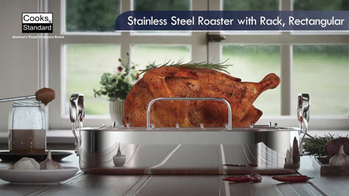 16.5 Inch Roasting Pan with Rack Stainless Steel Rectangular Turkey Roaster  Pan