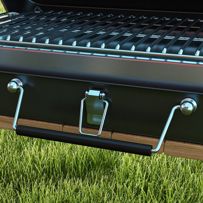 Mini barbecue portatif au charbon avec coquille de valise, noir, Noir mat