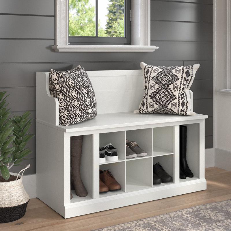 Arulappu 40''W Shoe Storage Bench, White Ash