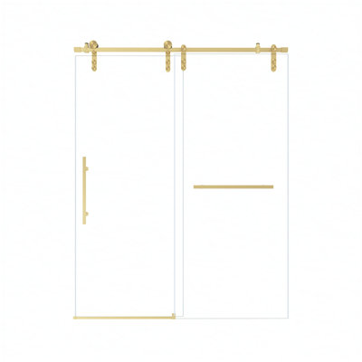 50-54" x 76" H Frameless Sliding Shower Door, 5/16" (8mm) Clear Tempered Glass, Stainless Steel Frame,Brushed Gold