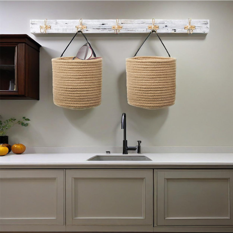 Paquet de 20, crochets de plafond adhésifs amovibles et 2 pièces de rangement en jute tissé pour panier de plantes