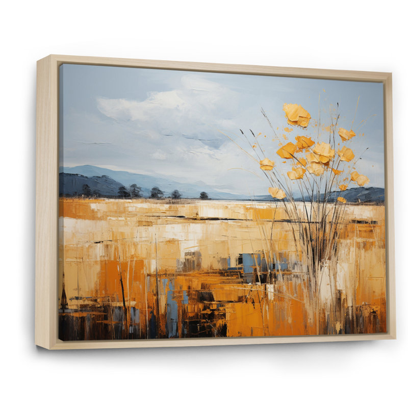 Jaune bleu audacieux, ciel et prairies dorées - impression, H 24 po x l 32 po x P 1 po, Cadre naturel flottant