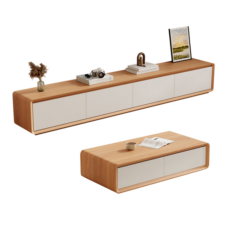 Meuble télé et table basse en hévéa, Blanc