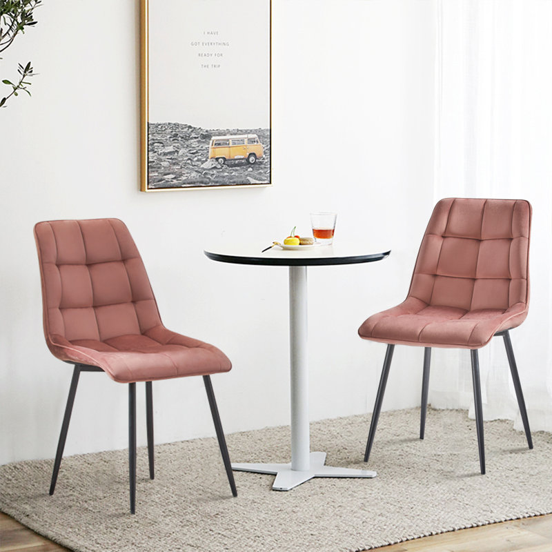 Adileigh 50cm H Velvet Upholstered Metal Side Chair, Pink