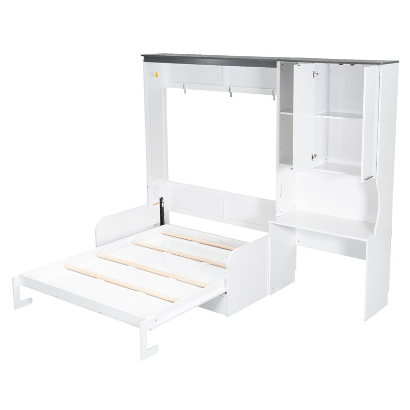Multi-Functional Murphy Bed with Sofa, Desk, and Storage Cabinet – Space-Saving Foldable Design, Queen size
