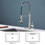 Robinet de cuisine avec douchette rétractable et 4 modes de pulvérisation Robinet d'évier de cuisine à poignée simple commercial Nickel brossé 1 ou 3 trous