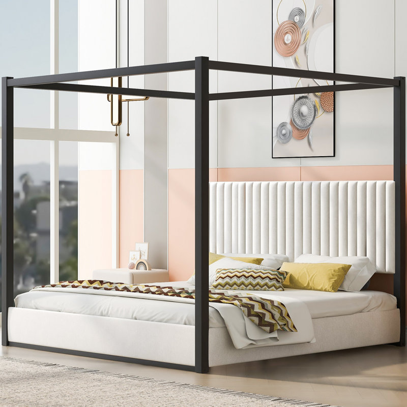 Upholstery Canopy Platform Bed With Headboard And Metal Frame, Très grand lit