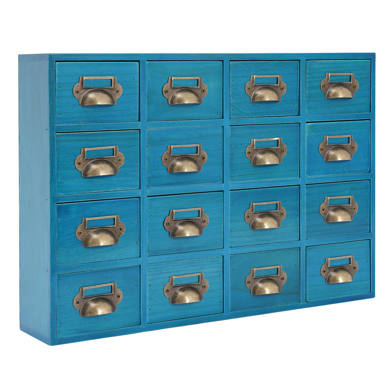 Organisateur de bureau empilable en bois avec 16 tiroirs, Bleu