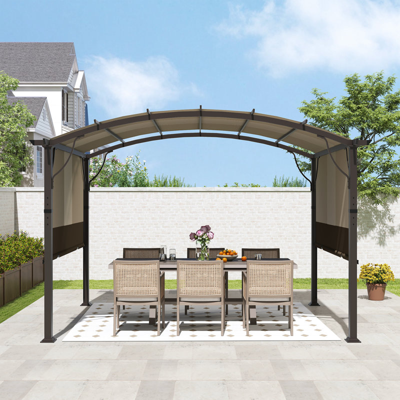 Pergola en aluminium avec auvent, Auvent brun / cadre brun, H 91,30 po x l 139,80 po x P 139,80 po