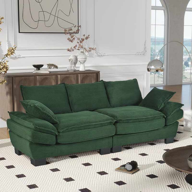Canapé 85,4 po, Velours côtelé vert foncé