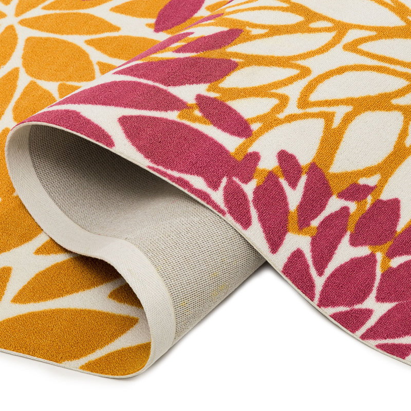 SUNSHINE Flower Outdoor Rugs Beautiful Bloom Pink/Yellow/Black Multi, Rectangle 3'6" x 5'6"