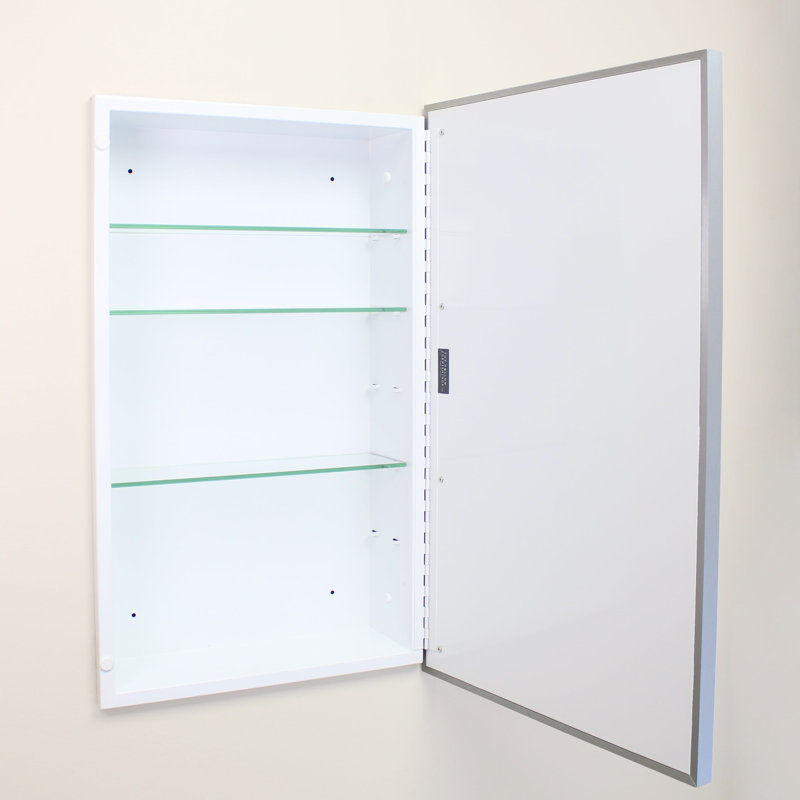 Parker Metro Metal Framed Rectangle Recessed Bathroom Medicine Cabinet, Floating Mirror, in-Wall Opening, Powder-coated Steel, Adjustable Glass Shelves, Magnet Close