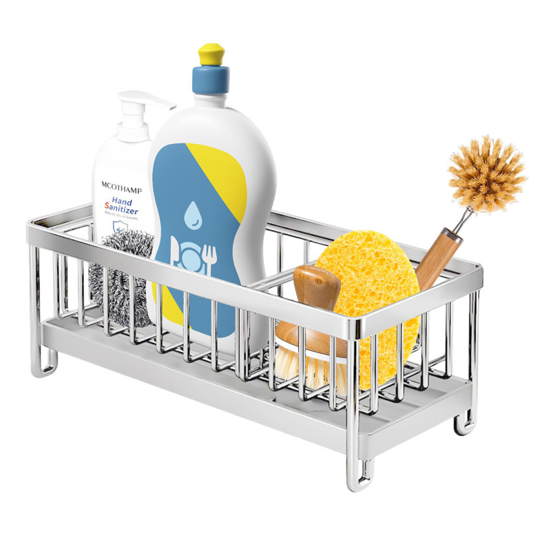 Adjustable Silver Stainless Steel Sink Caddy | Rustproof Organizer With Removable Divider