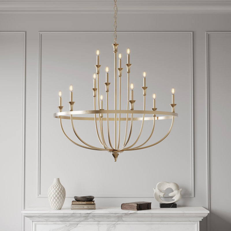 Lustre classique / traditionnel à 12 lumières de 40,2 po de style bougie Emery, Or moderne