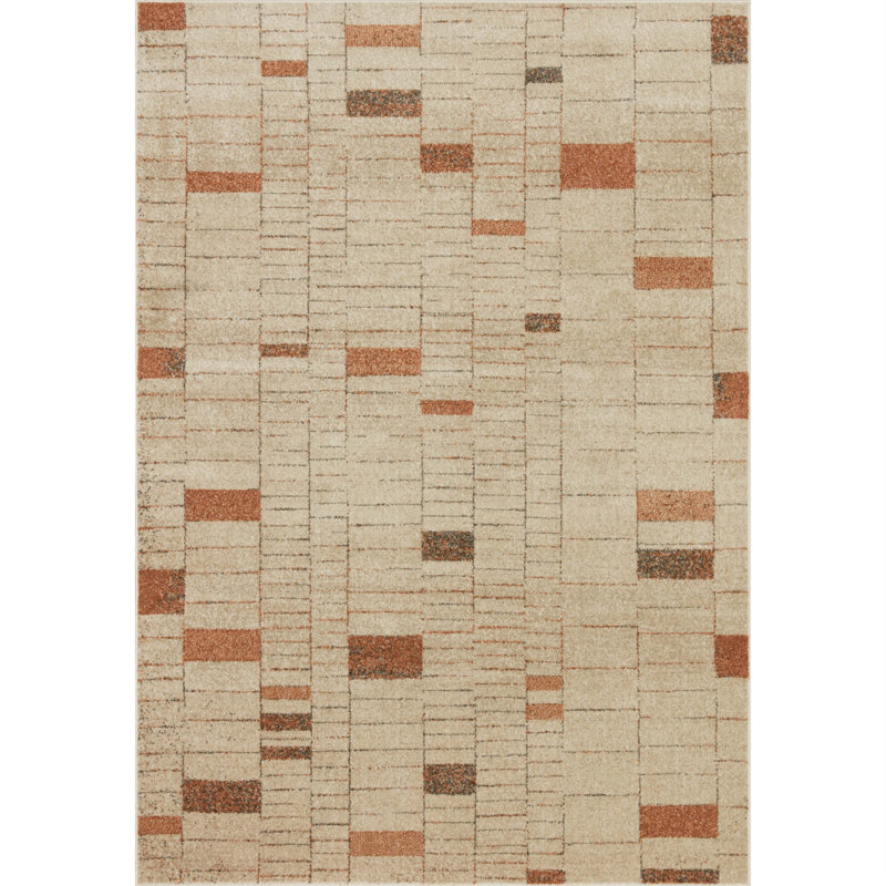 Tapis orange à motif géométrique Hakizimana, Carré 1 pi 6 po x 1 pi 6 po