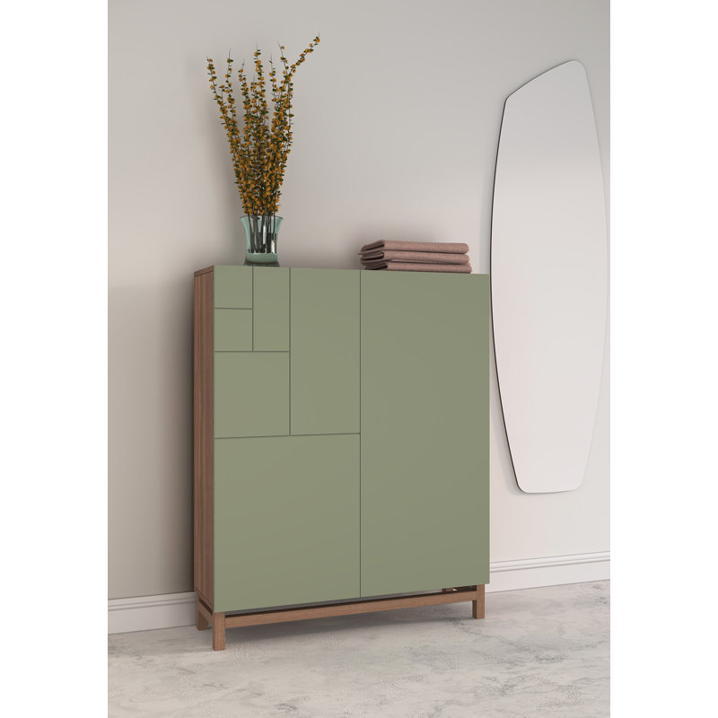 18 Pair Shoe Storage Cabinet, Green/Noyer