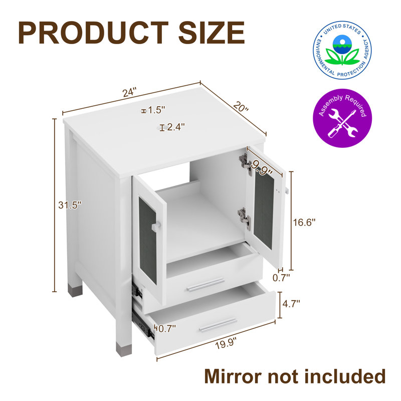 Karyzma 24“ Single Bathroom Vanity with Wood Top, Vessel Sink, Zinc Alloy Faucet, White