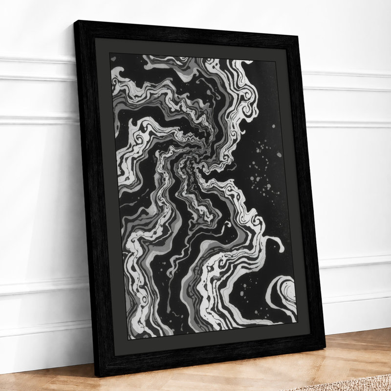 Flowing Currents Abstract - Framed Print, Black, A3 - 42.0 x 29.7 cm