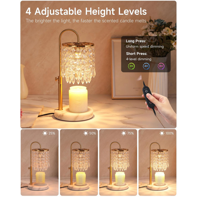 Candle Warmer Lamp With Timer Dimmer And 3 Bulbs, Candle Lamp Warmer With Marble Base For Adjustable Height, Crystal Candle Lamp For Jar Candles, Home Room Decor.(Copper Gold)