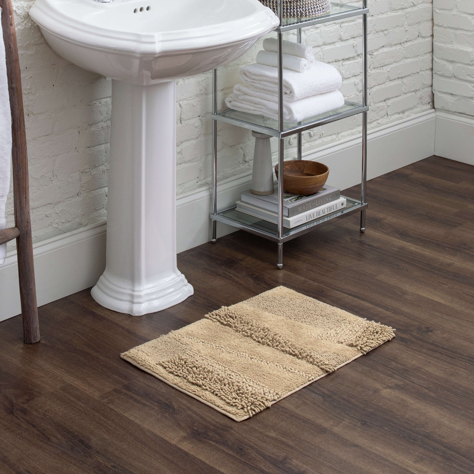 Laverne Cotton Bath Rug, 21" W x 34" L, Taupe
