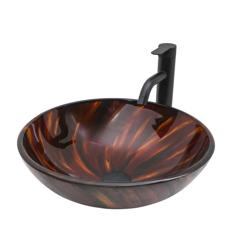 Bathroom Artistic Tempered Glass Vessel Bathroom Sink With Pop-Up Drain