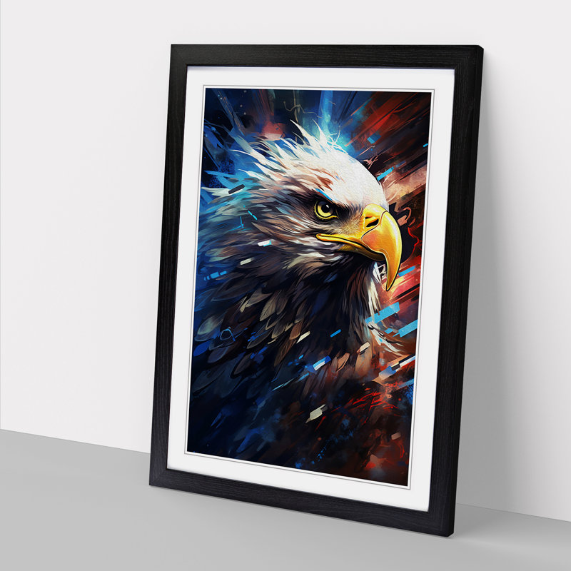Eagle Futurism - Single Picture Frame Print on Wood, Black, 46" H x 34" W x 2" D