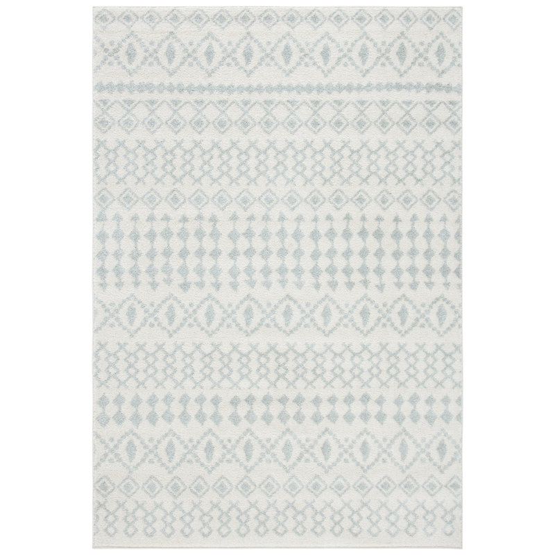 Lorenco Southwestern Ivory/LightGray/Green Area Rug, Rectangle 6' x 9'