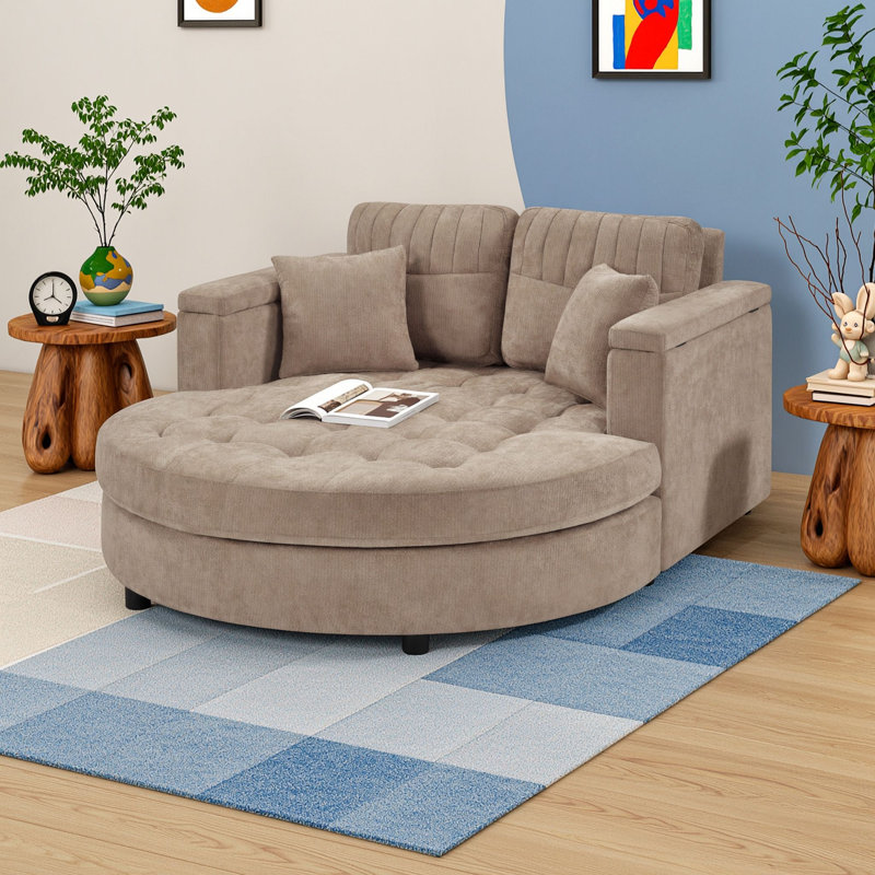 Sofa méridienne avec rangement dans les accoudoirs, Brun