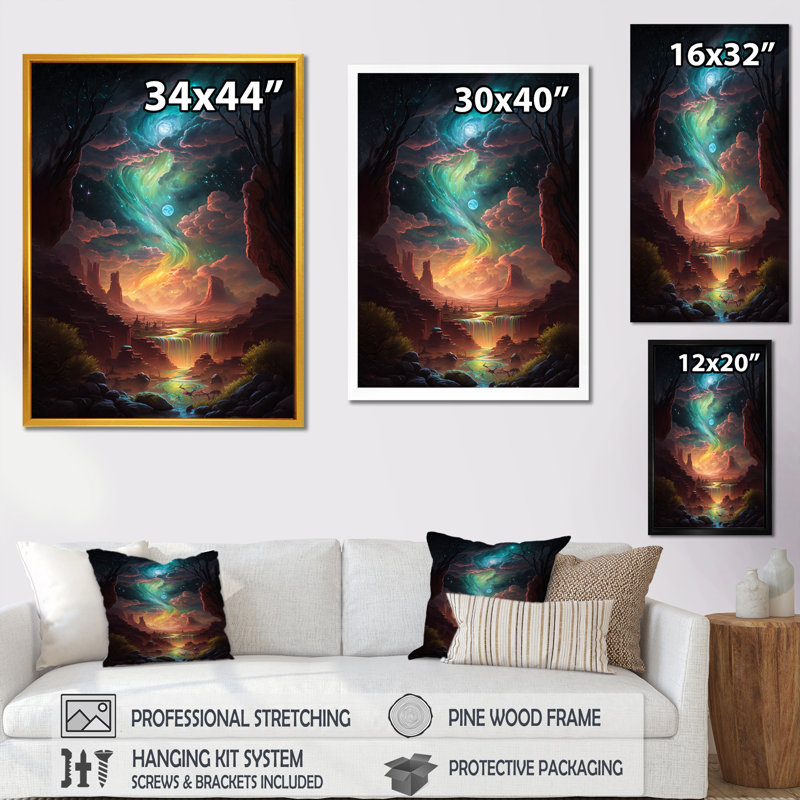 «Fantasy Desert Dunes Landscape III», impressions sur toile, H 44 po x l 34 po x P 1,5 po, Cadre noir