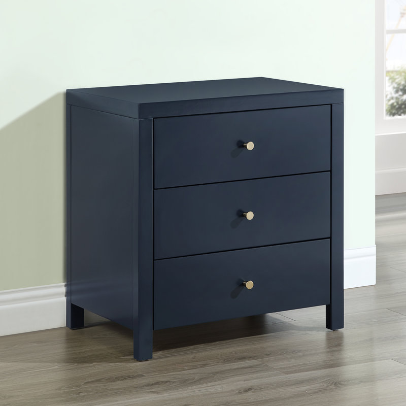 Table de chevet à 3 tiroirs, Bleu très foncé