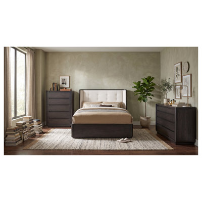 Ensemble de chambre à coucher Marcello noir bruni, 3 pièces, comprenant un lit à oreilles, une commode et une commode haute.