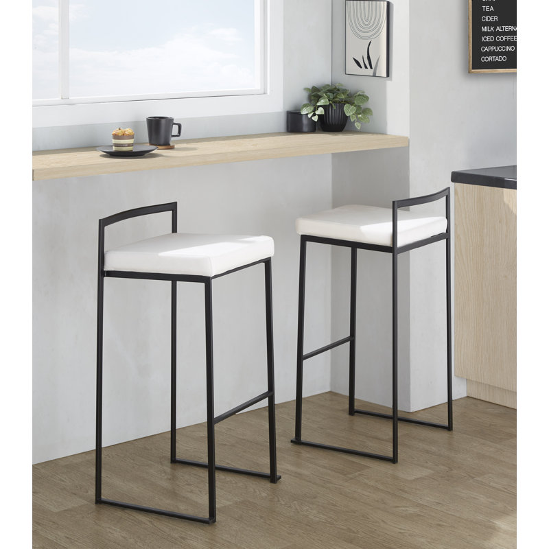 Tabouret de bar et de comptoir Ernestine, Noir, Velours blanc, Tabouret de bar (siège d'une hauteur de 31 po)