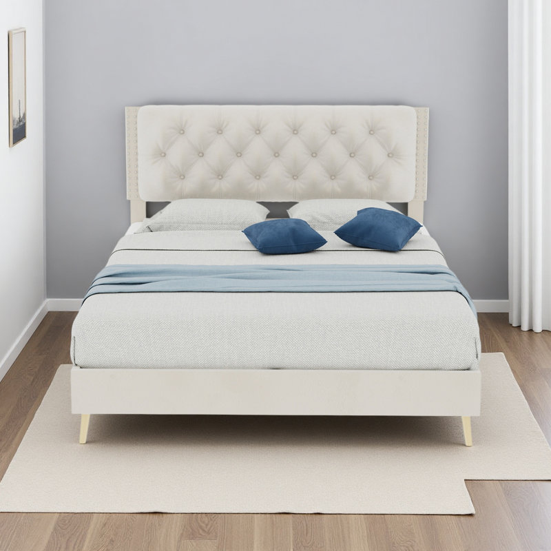 Lit moelleux en suède, Beige, Lit double