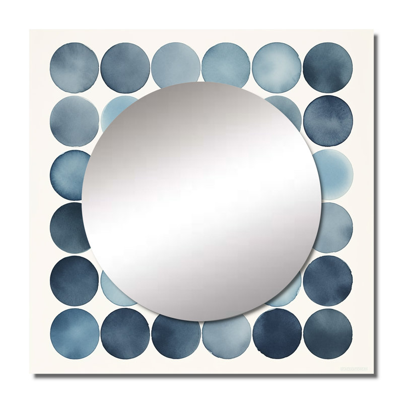 Universal Universal Grid circulaire aquarelle rétro bleu VI - miroir mural carré géométrique pour chambre, 36 po x 36 po