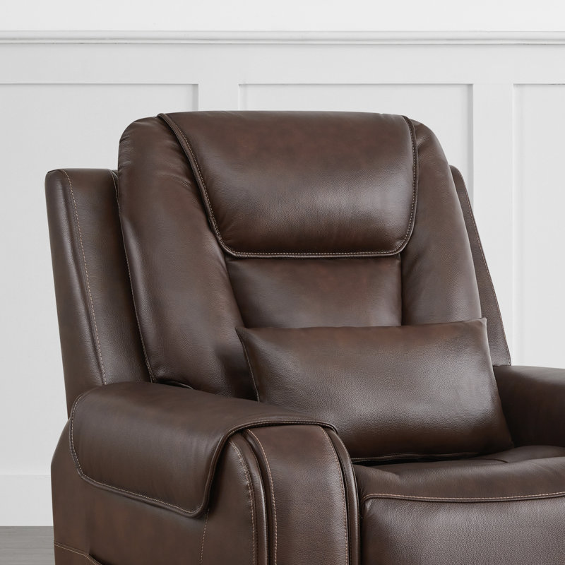 Carell Dual Motor Genuine Leather Power Lift Assist Massage Recliner, Brown