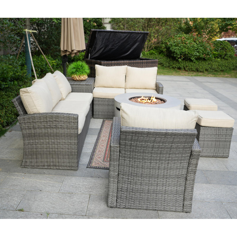 330 - Person Patio Conversation Set with Cushions, Beige, Gray