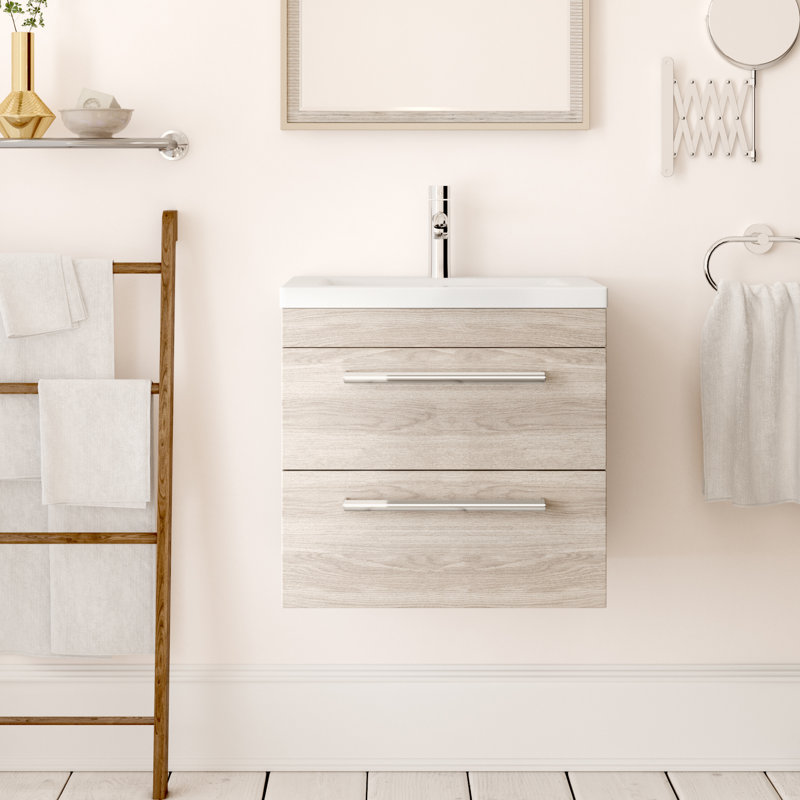 515mm Single Bathroom Vanity with Semi-Recessed Ceramic Basin, Light Elm