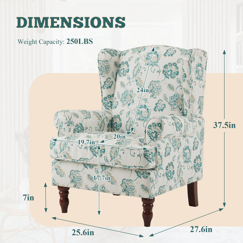 Devonn Upholstered Accent Chair, White/Green Floral