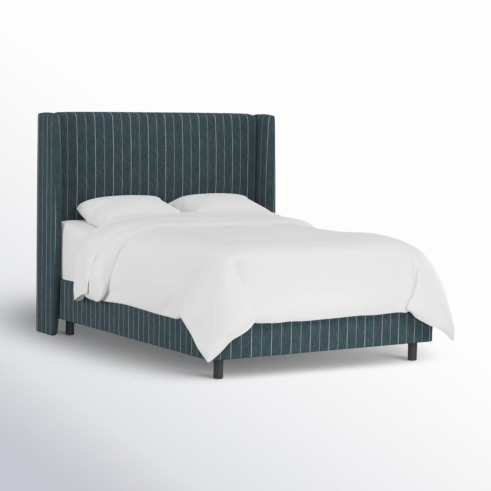 Tilly Upholstered Wingback Bed, Fritz Indigo Stripe, Full