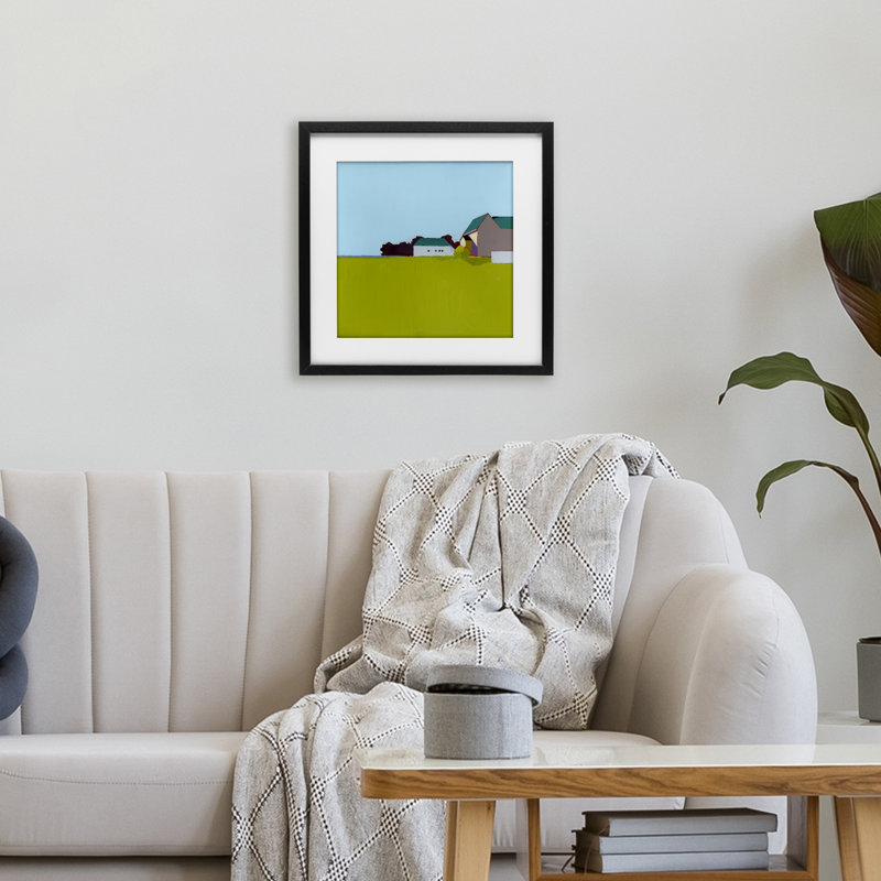 «Spring Morning Farm Land», reproduction encadrée sous verre, conception de Ruth LaGue, H 13 po x l 13 po, Cadre noir minuit