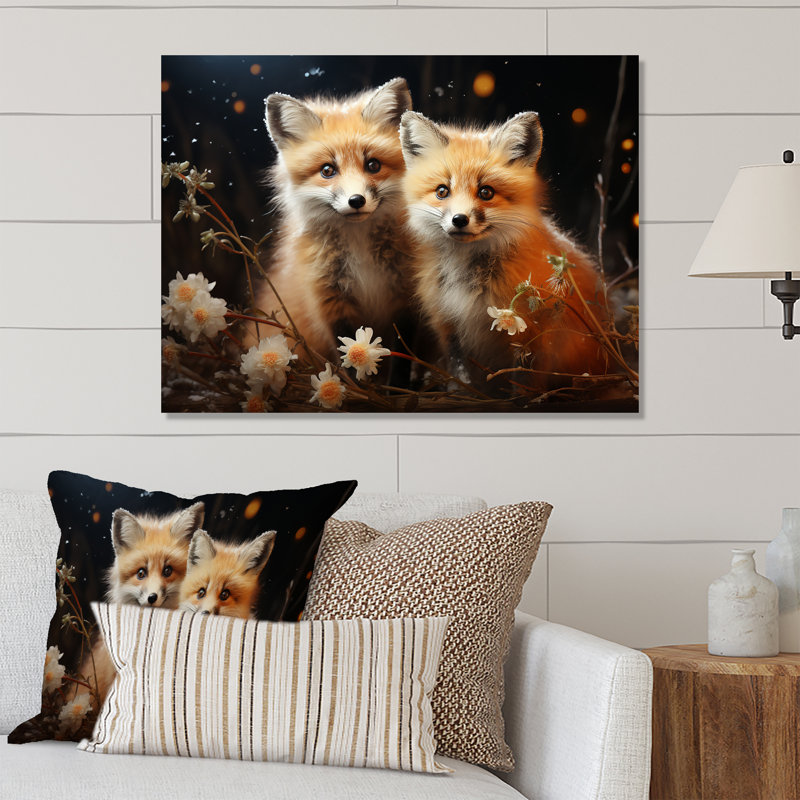 Printemps, renard mignon «S Gaze III», art mural animal en renard, H 16 po x l 32 po x P 1 po