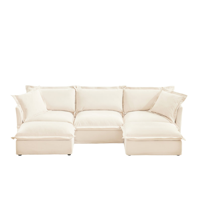 Canapé modulaire 3 places à assise profonde, housse en chenille, salon élégant et confortable, style moderne