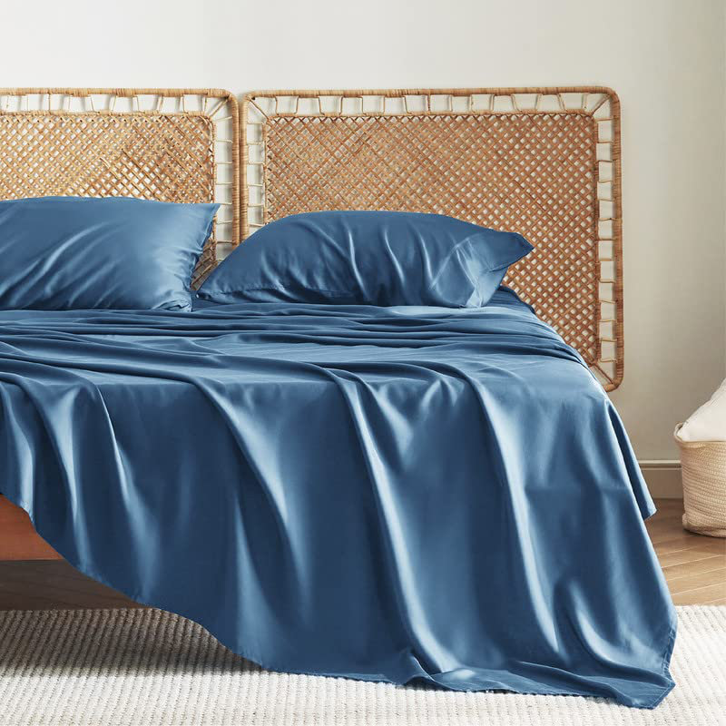 Essential Collection Cooling Rayon Derived from Bamboo Sheet Set, Queen Sheet Set with 2 Pillowcases, Peacock Blue
