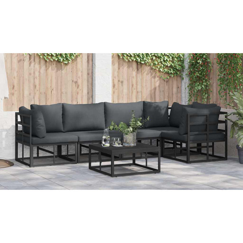  Garden Sofa Set With Cushion 6 Pcs Black Aluminium